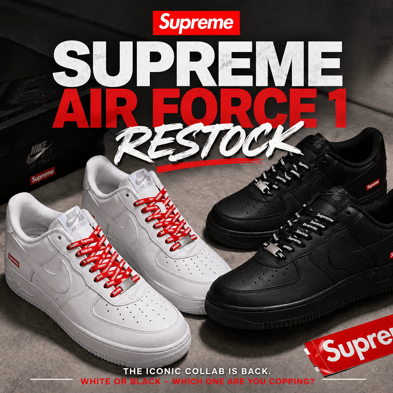 Nike x Supreme Air Force 1 Low Restock Collaboration 2026