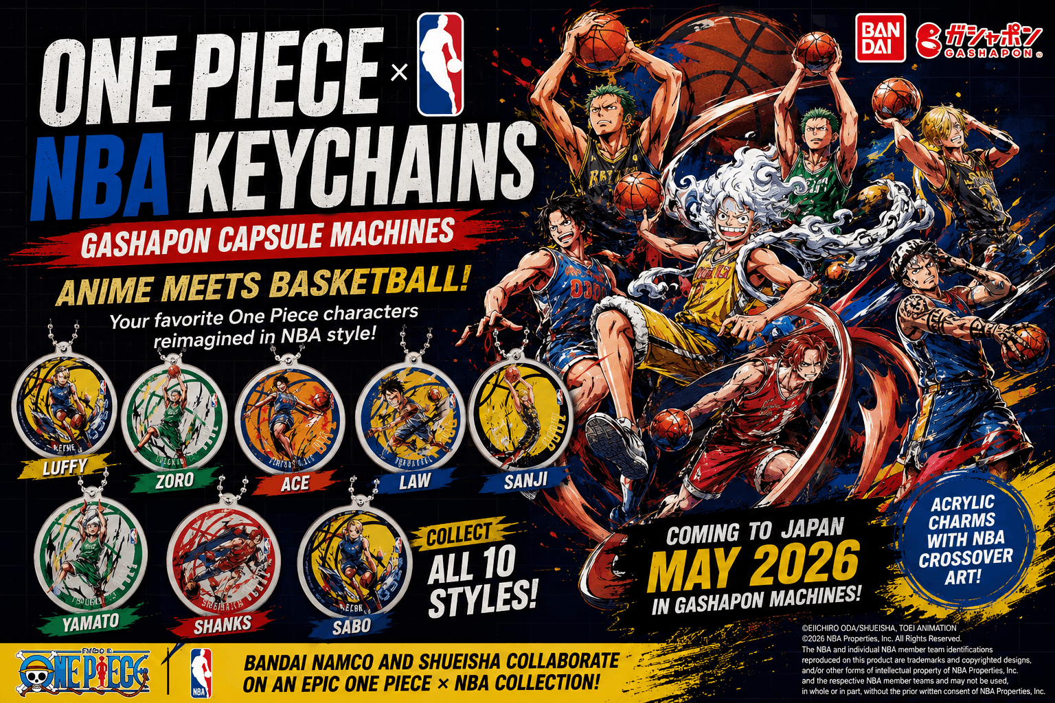 One Piece x NBA keychains Set