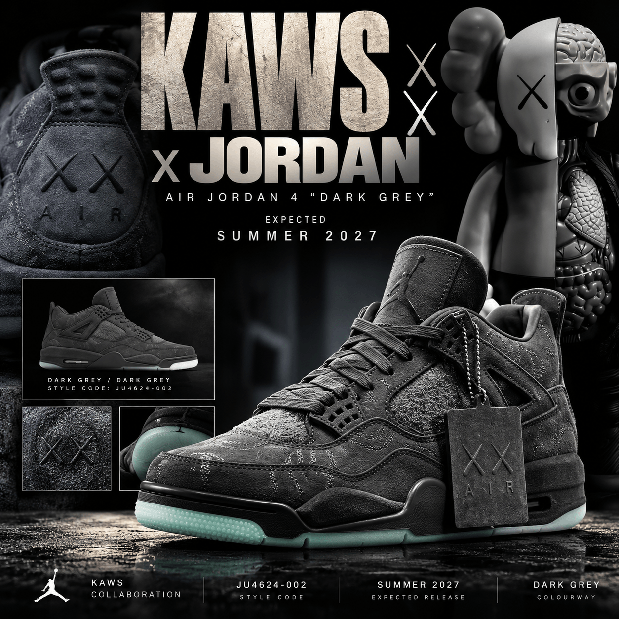 KAWS x Air Jordan 4 “Dark Grey” Expected Summer 2027