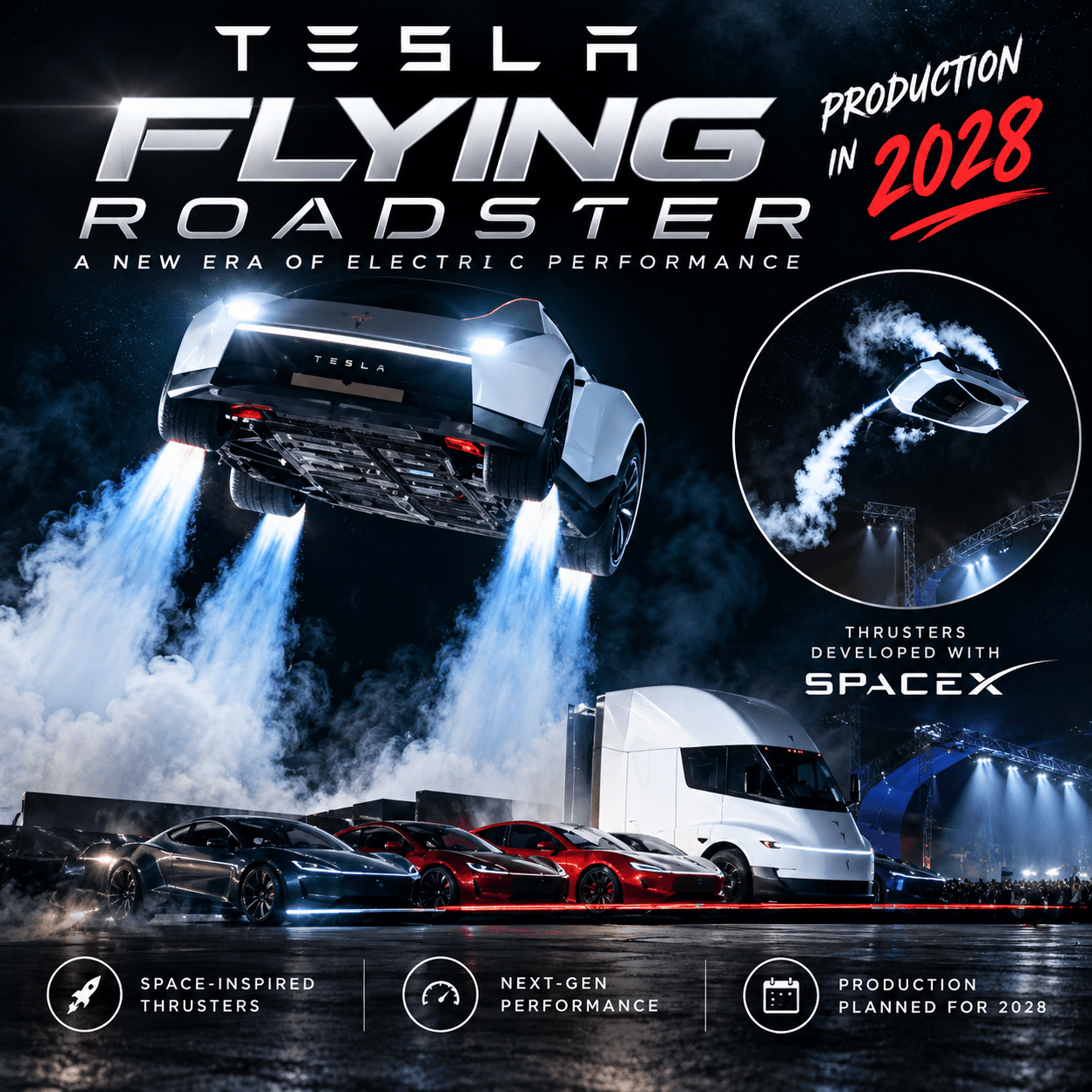 Tesla Unveils Its Flying Roadster: Production Target Set for 2028